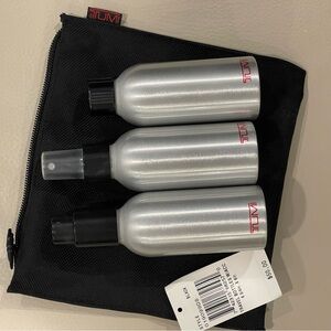 TUMI Silver Travel Bottle Trio with Black Pouch